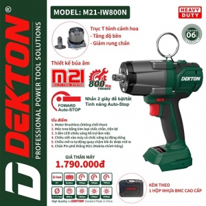 MÁY SIẾT BULONG PIN 21V DEKTON M21-IW800N ( chưa pin và sạc)