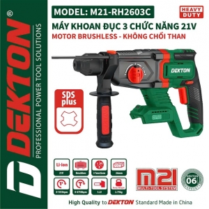 Máy Khoan đục 3 chức năng Dekton M21-RH2603C( chưa có pin và sạc)