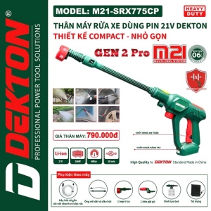 Máy rửa xe dekton m21-srx775cp chưa pin sạc